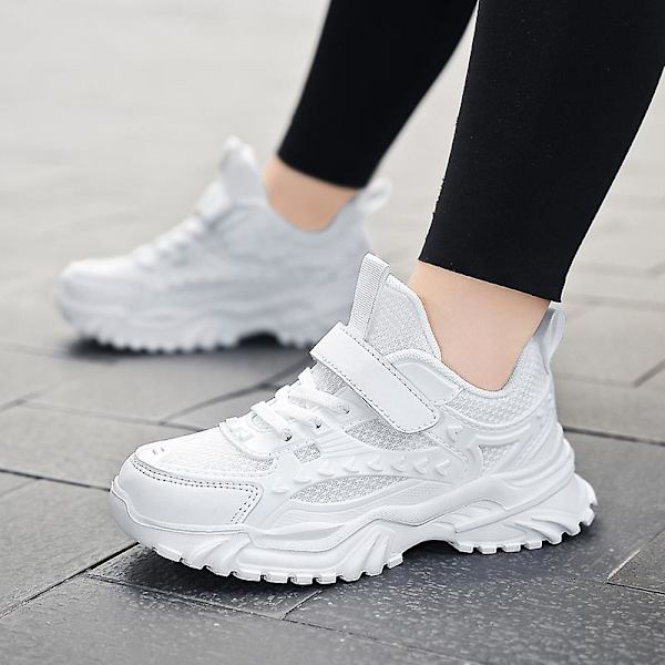 Sneakers för barn för flickor, löpning tennisskor, lätt andningsbar sport atletisk 3Bx022 White 38