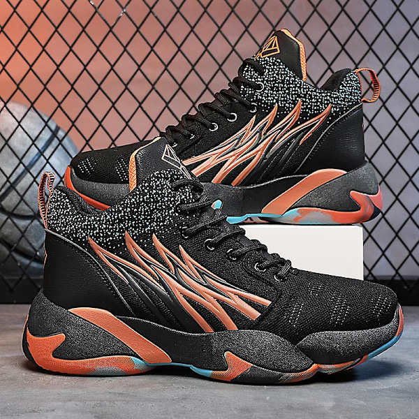 Basketskor för män Mode Halkfria sneakers Andas sportskor W27 BlackOrange 41