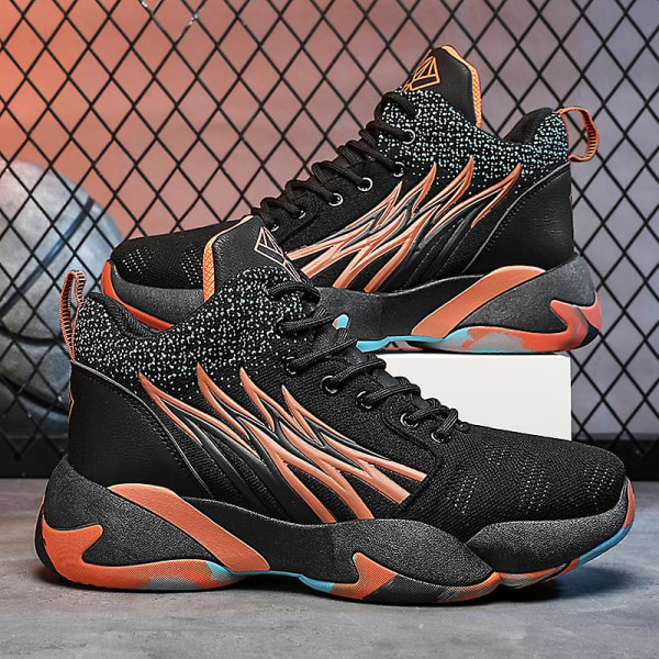 Basketskor för män Mode Halkfria sneakers Andas sportskor W27 BlackOrange 42