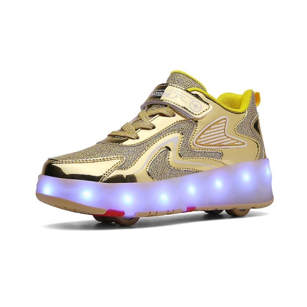 Barnsneakers Dubbelhjulsskor Led Light Shoes 118 Gold 33