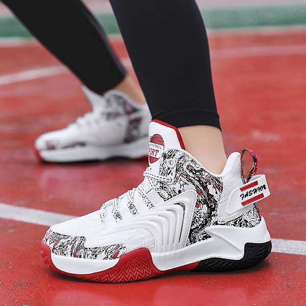 Pojkar Flickor Basketskor Mode Halkfria sneakers Andas Sportskor för barn 2L2222 WhiteRed 33