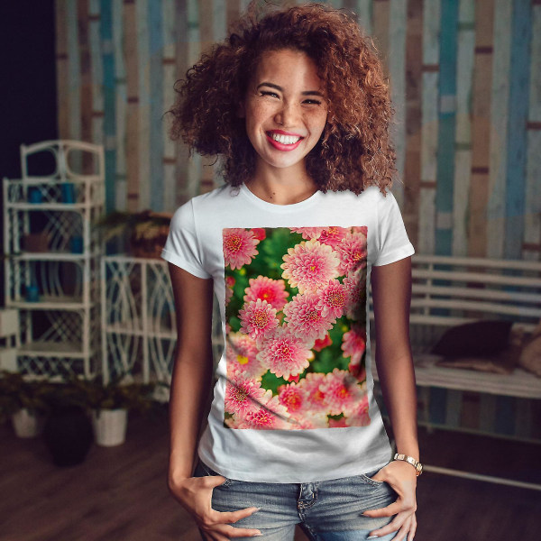 Dahlia Flower Art Whitet-shirt för kvinnor M