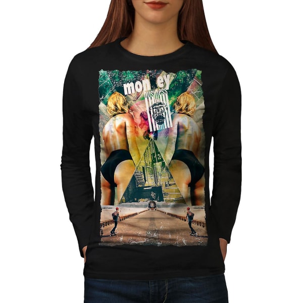 Sexig tjej nyhet kvinnor svart långärmad T-shirt | Wellcoda M