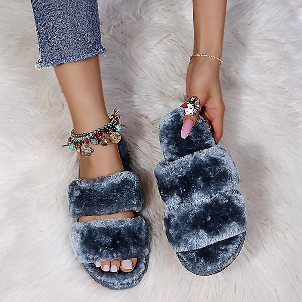 Damtofflor Flat Home Outdoor Casual Fur Tofflor Inomhus plysch tofflor Gul Gray 41