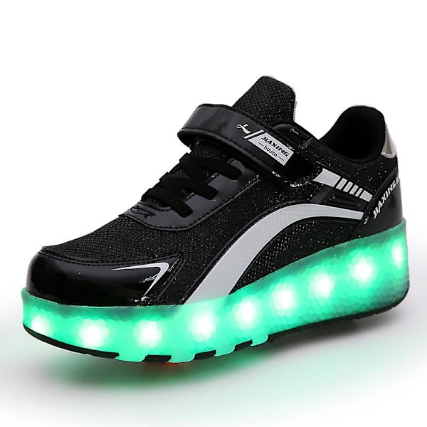 Barnsneakers Dubbelhjulsskor Pojkar Flickor Led Light Skor Fr916 Black 34