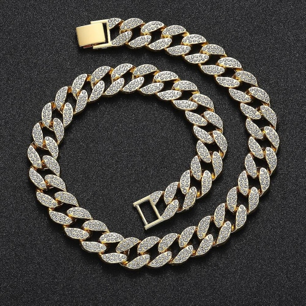 16 tum 18 tum 20 tum 24 tum 30 tum Hip Hop Iced Out Cuban Chain Cuban Link Chain Halsband Bling Bling Smycken Ac002 16inch(40cm) silver color