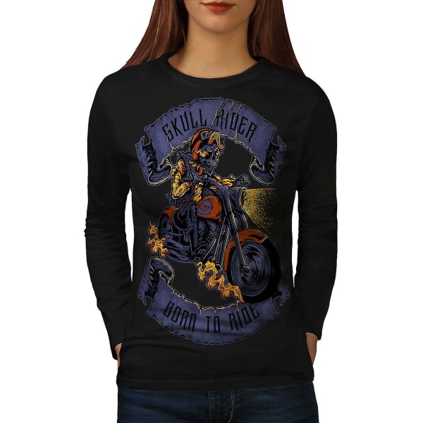 Ride Skull Moto Women Blacklong Sleeve T-shirt L