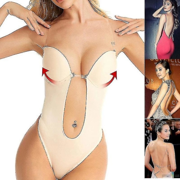 Kvinnor kastar djup V-ringad Body Shaper Axelbandslös Backless Body Shapewear Beige XL