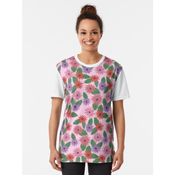 Blommönster med ljusrosa bakgrund Grafisk T-shirt White XS