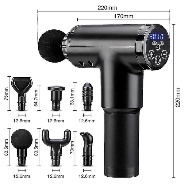 Power muskelmassagepistol Höghastighetsvibrationsmassageapparat Efter fitness Bryt ner mjölksyrabehandling Smärta Koppla av kroppen Black with bag LCD