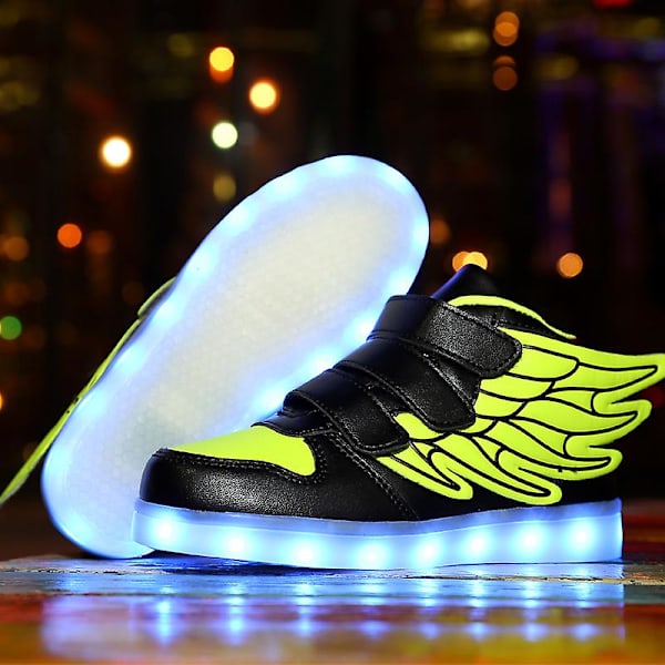 Barnskor Pojkar Led Light Up Skor Pojkar Flickor Sportlöparskor 2L1188 BlackGreen 34