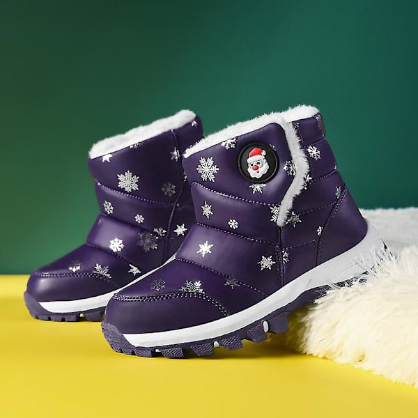 Barn Vintersnöstövlar Varma ankelstövlar Pojkar Flickor Anti-halk vinterskor Dw013 Purple 36