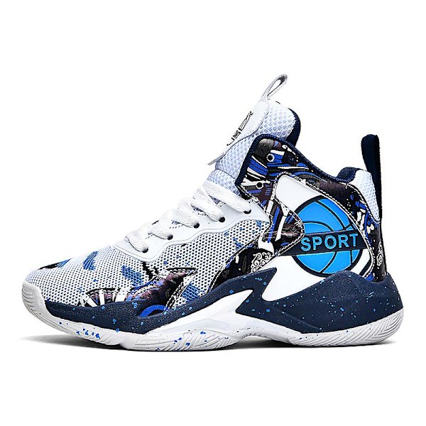 Barn Basketskor Andas Sneakers Pojkar Flickor Sportskor Yj8768 WhiteBlue 32