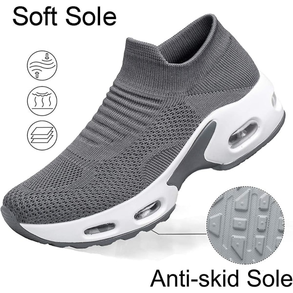 Dampromenadskor Slip-on - Sock Sneakers Dam Omvårdnad Arbete Luftkudde Mesh Casual joggingskor Grey EU 36