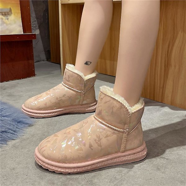 Dam Vinterstövlar Snow Boot Plysch Varma Skor Vattentät Boot X-01 Pink 39