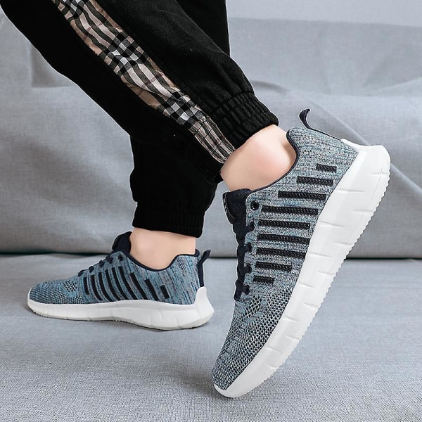 Sneakers för flugvävning för män Andas löparskor Mode sportskor 3A707 Blue 41