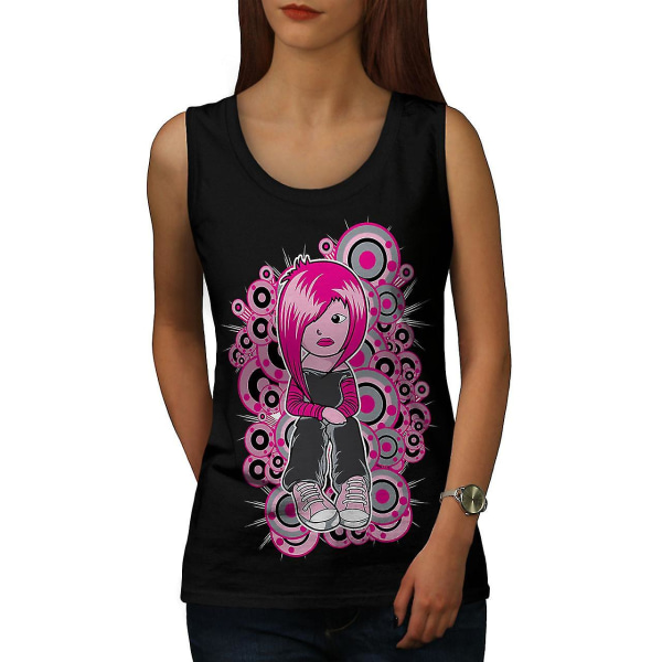 Söt Emo Girl Cool Musik Kvinnor Blacktank Top | Wellcoda L