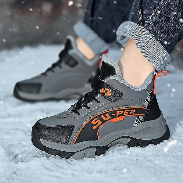 Barn vandringsskor Andas sneakers Halkfria Pojkar Flickor Vinterskor X899 GrayOrange 34