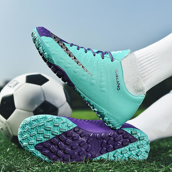 Fotbollsskor för män Fotbollsskor med hög ankel för vuxna Grästräning Sport Skor Sneakers 3B1769-1 BlackPurple 32