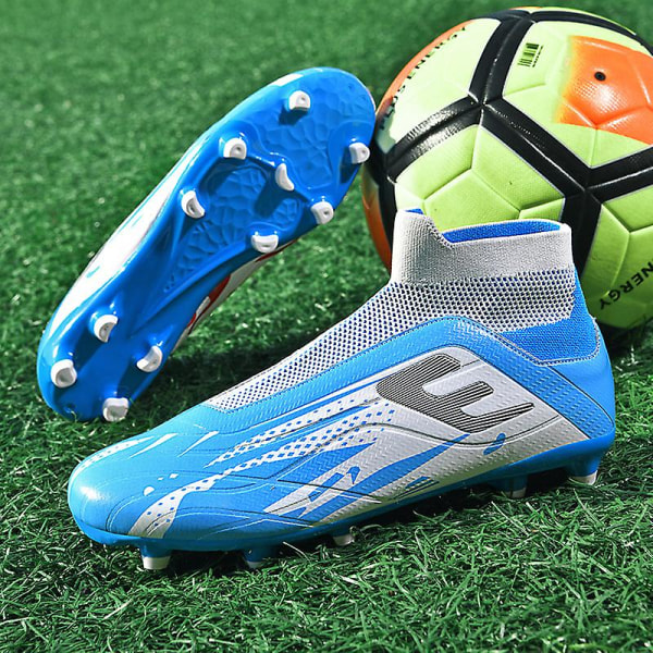 Fotbollsskor för män Fotbollsskor för vuxna med hög ankel Grästräning Sport Skor Sneakers 2Lkhu02 Blue 38