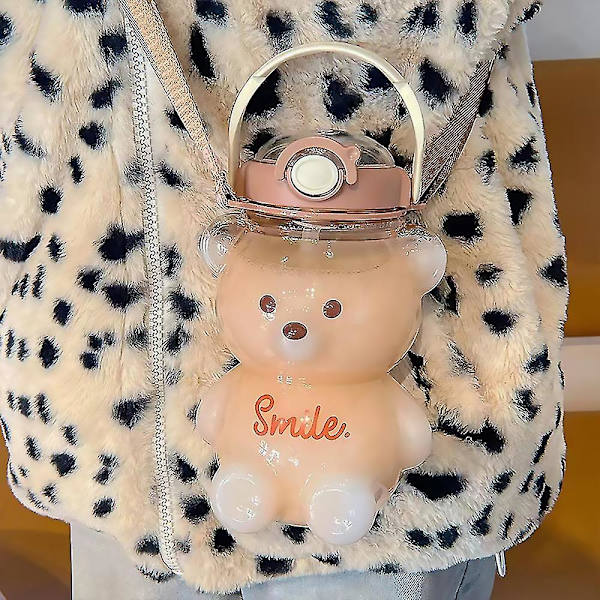Bear Halmflaska Tecknad Kid Vattenflaska Klar Anti-läckage Återanvändbar vattenflaska Pink 1000ml