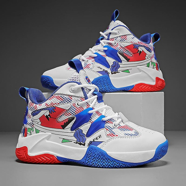 Barn Basketskor Mode Pojkar Flickor Sneakers Sportskor som andas 2L7066 WhiteBlue 38