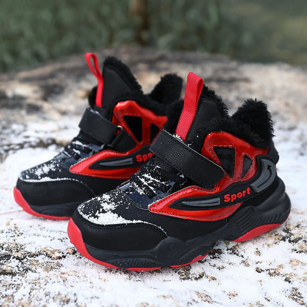 Barn Vintervarma Sneakers Flickor Pojkar Snow Outdoor löparskor 169 BlackRed 39