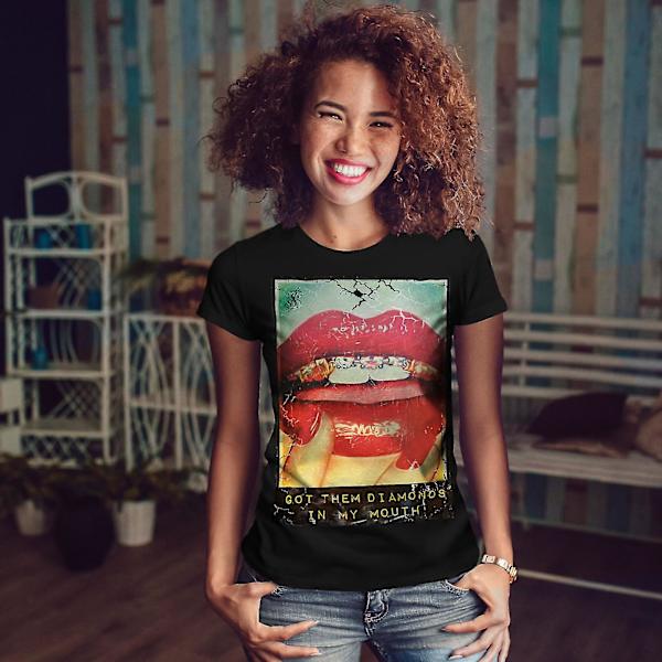 Läppar Girl Nail Fashion Women Blackt-shirt L