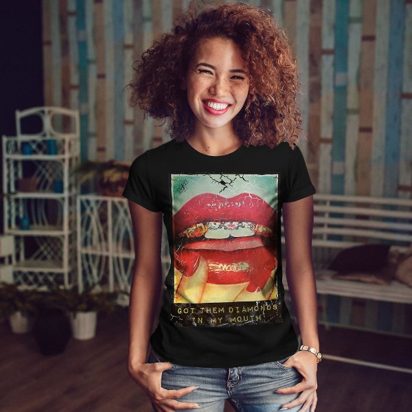 Läppar Girl Nail Fashion Women Blackt-shirt S