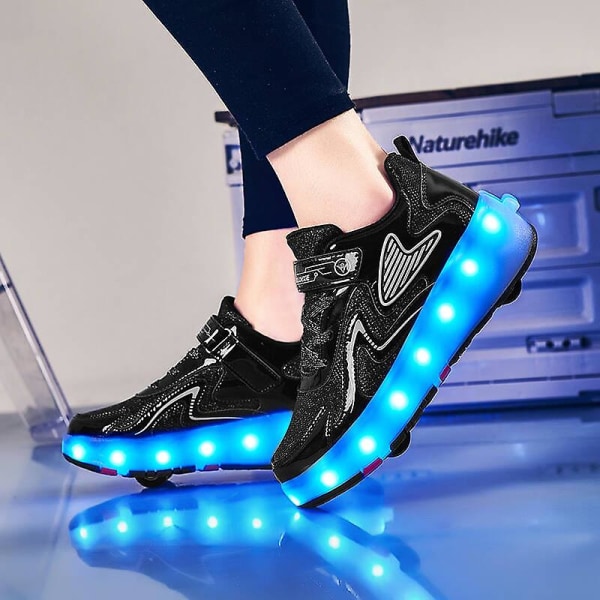 Barnsneakers Dubbelhjulsskor Led Light Shoes 118 Black 29