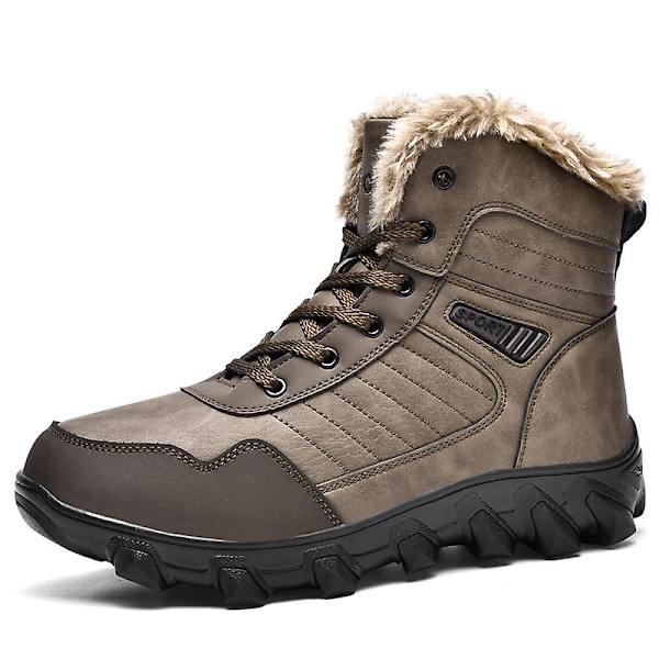 Snöskor för män Läder Plus Velvet Varma Utomhus bomullsskor F910 Brown 41