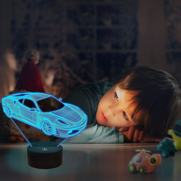 Bil 3D Night Light, Sports Racing Light med fjärrkontroll, 16 färgförändringar, (svart)