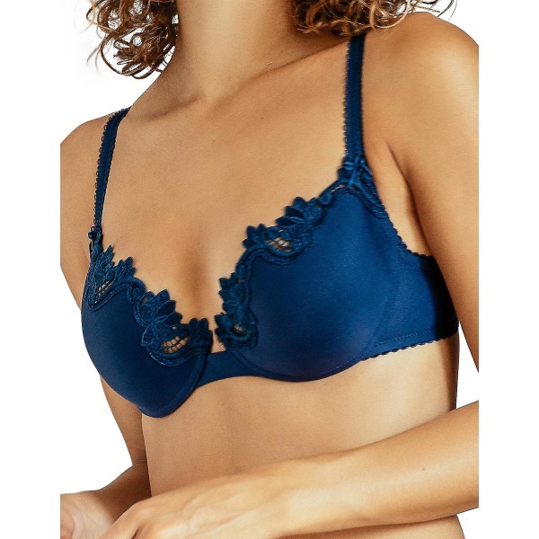 Broderad bygel vadderad BH för kvinnor Blue 32B