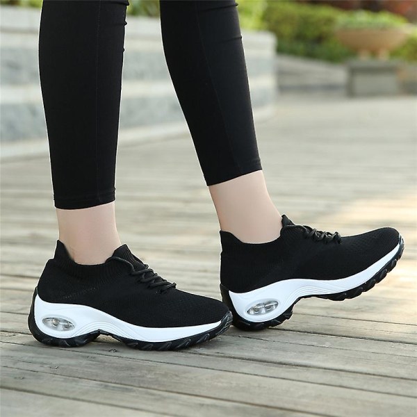 Dam Super Light Sneakers Tenis Feminino Dam Wedge Andas Running Mesh 2G1862 BlackWhite 38
