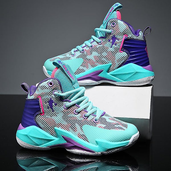 Basketskor för barn Mode Halkfria sneakers Sportskor som andas 8833 Cyan 34