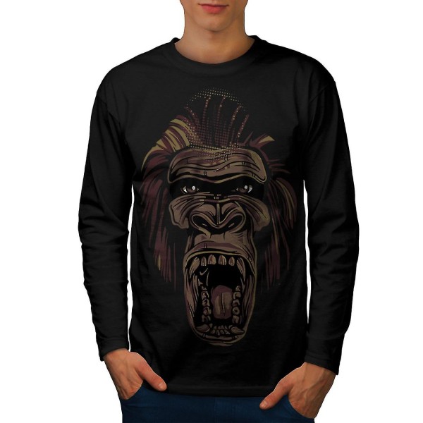 Wild Animal Monkey Face Män Blacklong Sleeve T-shirt | Wellcoda L
