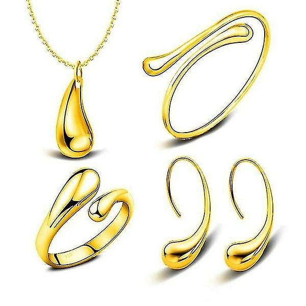2022 Nytt Mode Guld Silver Eardrop Vattendroppe Big Hand Kedja Armband Halsband Ring Krok Oval Örhängen Set Gold