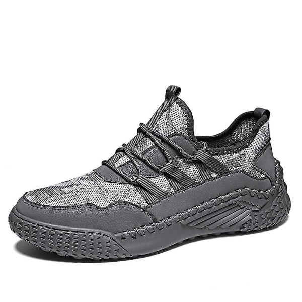 Promenadskor för män Andas Flying Woven Mesh joggingskor Halkfria sneakers 3C9902 Gray 40