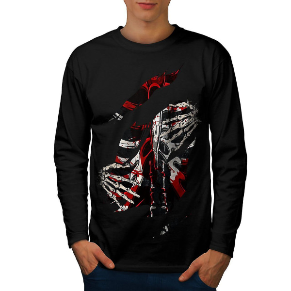 Death Skeleton Rock Skull Men Blacklong Sleeve T-shirt XL