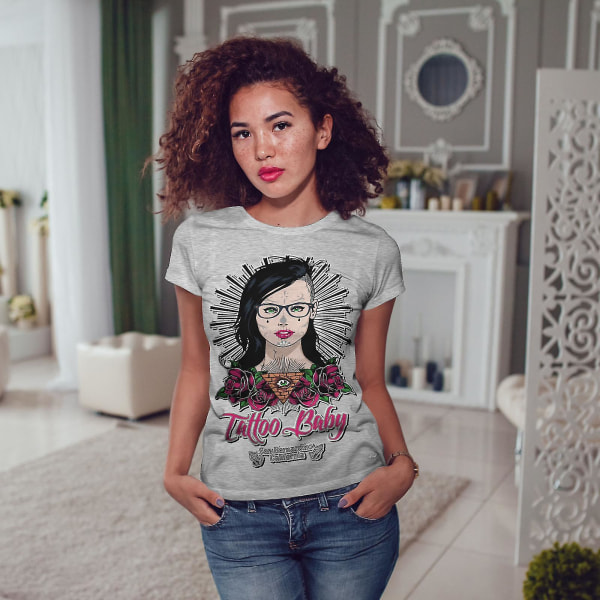 Tatuering Baby Girl Dam Grå-skjorta 3XL