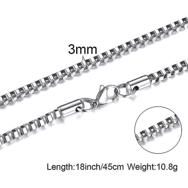 1 till 3 mm Ick rostfritt stål boxkedja halsband för män Smycken Link Choker Withi 18 till 24 tum 20INCH 3MM