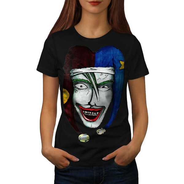 Skratt skrämmande clown kvinnor svart t-shirt M