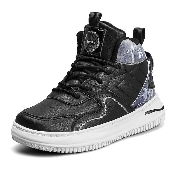 Barnskor High-Top Sneakers Löparskor Platta skor för pojkar Fr887 BlackWhite 33