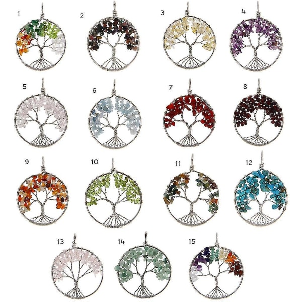 3xtree of Life Healing Crystal Wire Wrap Natural Gemstone Pendant Fit Halsband 3 Pcs