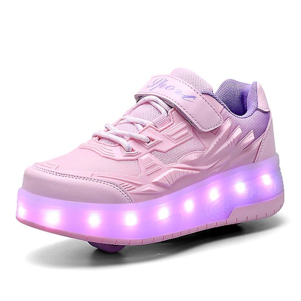 Barnsneakers Dubbelhjulsskor Led Light Skor q7 Pink 40
