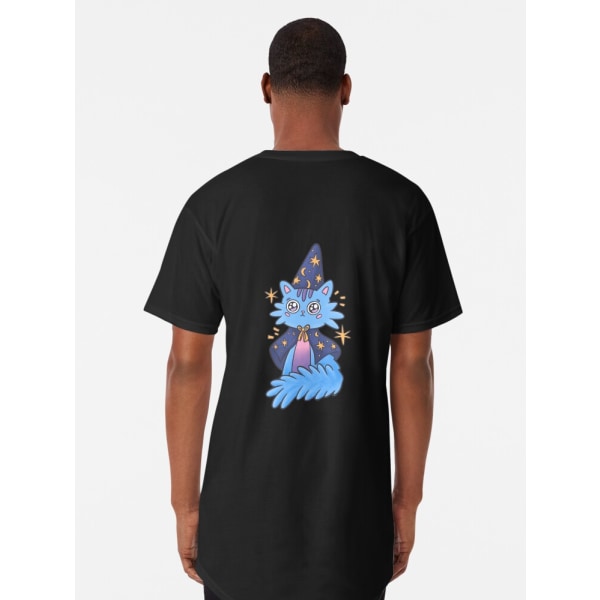 Magisk blå kattunge med cap och cape Lång T-shirt Black L_Back