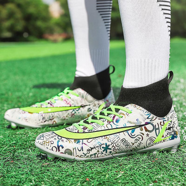 Fotbollsskor för män Fotbollsskor för vuxna hög fotled Grästräning Sport Skor Herr Sneakers 562 White1 45