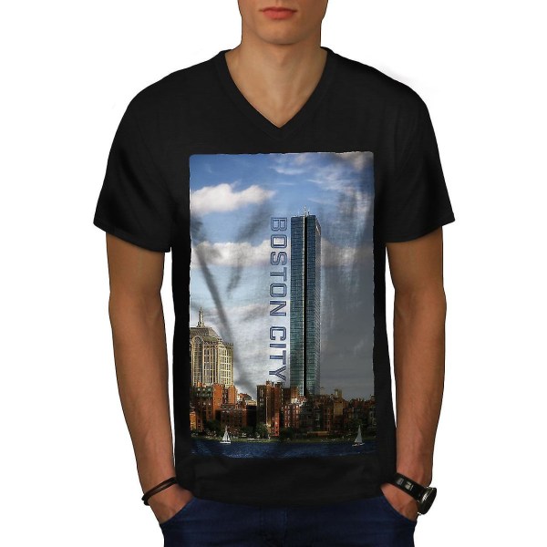 Boston City Urban Men T-shirt med svart v-ringad hals S