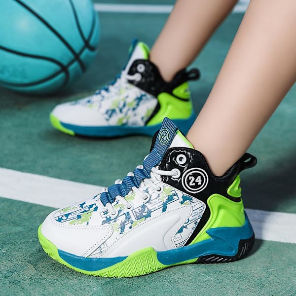 Basketskor för barn Mode Halkfria sneakers Andas sportskor L812 Green 40