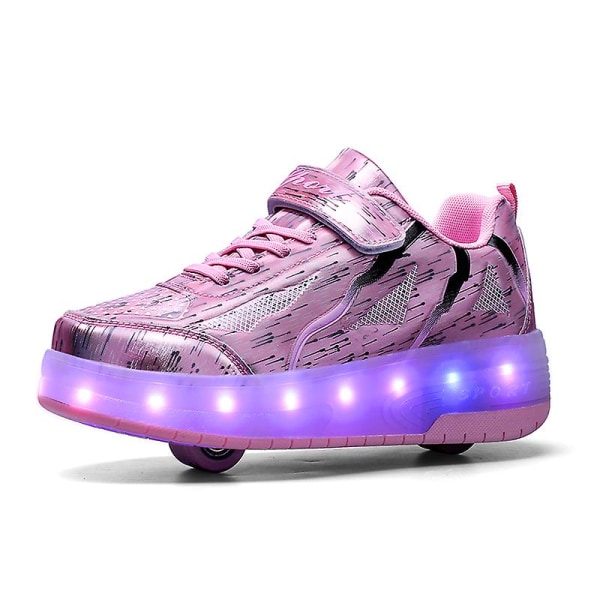 Barnsneakers Dubbelhjulsskor Led Light Skor q8 Pink 35